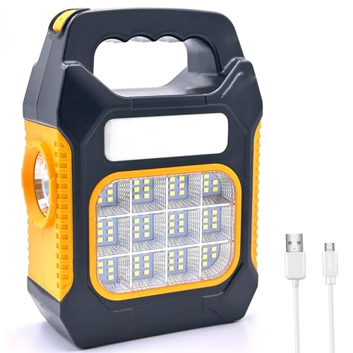 SANDA Lampara Linterna LED Recargable Solar Portátil con Asa y Cable: Iluminación Frontal y Lateral, Luz, Farol Foco Solar Multifunción Camping Acampada Taller