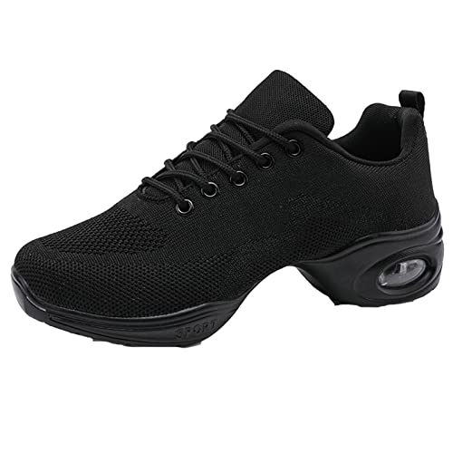 Womens Jazz Sneakers Lace-up Walking Shoes Split Sole Dance Shoes with Air Cushion Breathable Mesh Platform Shoes
