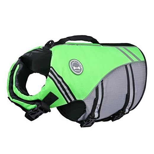 VIVAGLORY Neu Sportlicher Sti Reißfeste Schwimmweste für Hunde mit Hervorragendem Auftrieb und Rettungsgriff, Neon-Grün,S