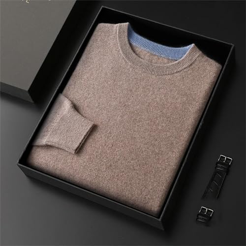 Men's Wool Soft Sweater Contrasting Colors Round Neck Pullover Loose Long Sleeve Cashmere Top2