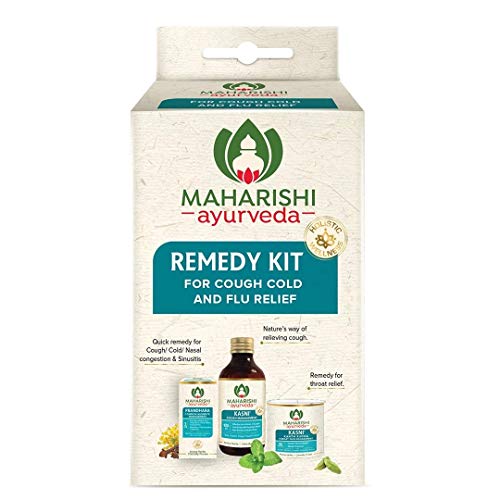 Image of Maharishi Ayurveda Ayurvedic Remedy Kit with Tulsi, Cinnamon, Pippali, Ginger, Cinnamon Oil, Ginger, Black pepper, and More,Kasni: 50 ml,Prandhara: 3ml,Kanth Sudha: 30 pastilles (Pack of 2)