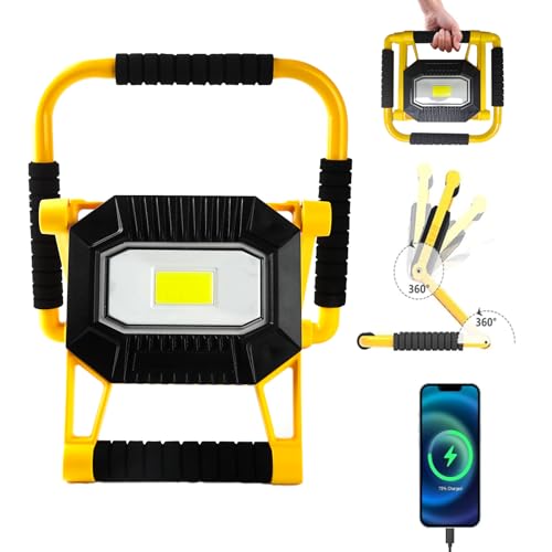 LONLEEYU 1600 Lumen Rechargeable LED Work Light Cordless, Folding Portable COB Lights with 4 Modes, Cordless 360° Rotation IP65 Waterproof for Outdoor Camping Hiking Workshop Car Repairing — view 2