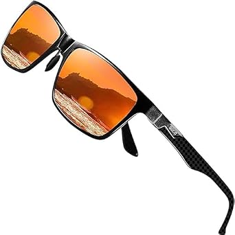 DUCO Polarized Rectangle Lightweight Sunglasses for Men 8206 | UV400, 24g, Al-Mg Frame, Carbon Fiber Temple, Spring Hinge, Adjustable Nose Pads, for Driving, Golf, Fishing, Sports