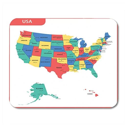 AOHOT Musmattor södra den detaljerade kartan över USA regioner stater och städer huvudstad USA Hawaii musmatta 24 cm x 20 cm för bärbara datorer, stationära datorer tillbehör kontorsmaterial