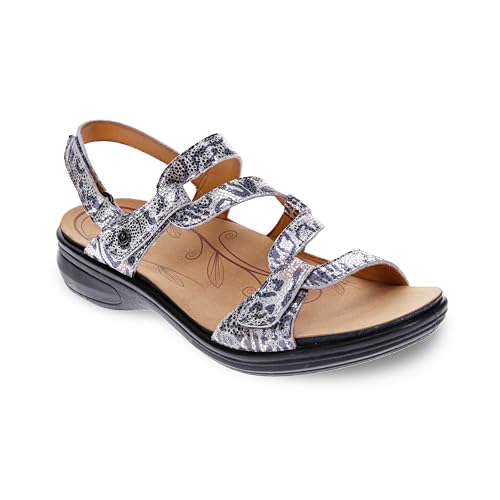 Image of Revere Emerald 3 Women's Sandals - Premium Soft Leather, Adjustable Straps & Contoured Footbed - Orthotic Arch Support for Stylish Comfort & All-Day Wear Silver Safari 7-7.5 M US