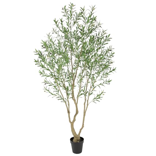Image of Bellacat UV Resistant 8ft Artificial Olive Tree Outdoor with Waterproof Leaves, 96in Faux Olive Tree with Lifelike Fruits, Fake Olive Tree for Porch Patio Balcony Yard Outdoor Decor