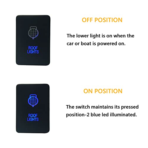 Image of Blue Led ROOF Lights Push Button Switch for Toyota Sequoia Highlander Landcruiser Tacoma 4Runner Highlander 3A 12V Led Illuminated ON-Off Button Switch with Wiring Connector