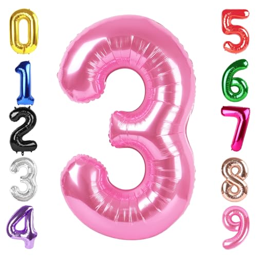 Image of 40 Inch Pink Number 3 Balloon Birthday Party Decorations for Men & Women