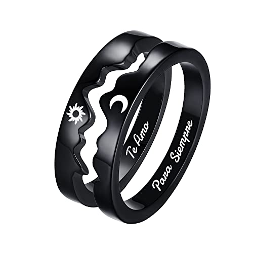 Image of Sun and Moon Personalized Promise Rings for Couples - Custom Friendship Rings for Him and Her - Handmade Wending Bands