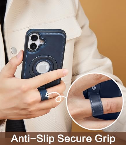 Étui cuir iPhone 16 Plus MagSafe équipé d'un support bleu - 3
