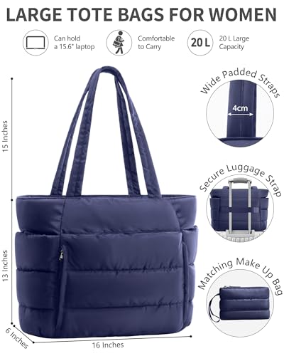 Image of Bagstellar Puffer Tote Bag for Women, Lightweight Puffy Work Handbag Teacher Nurse Quilted Shoulder Bag for School Travel Gym | Cloud Bag w / Zipper