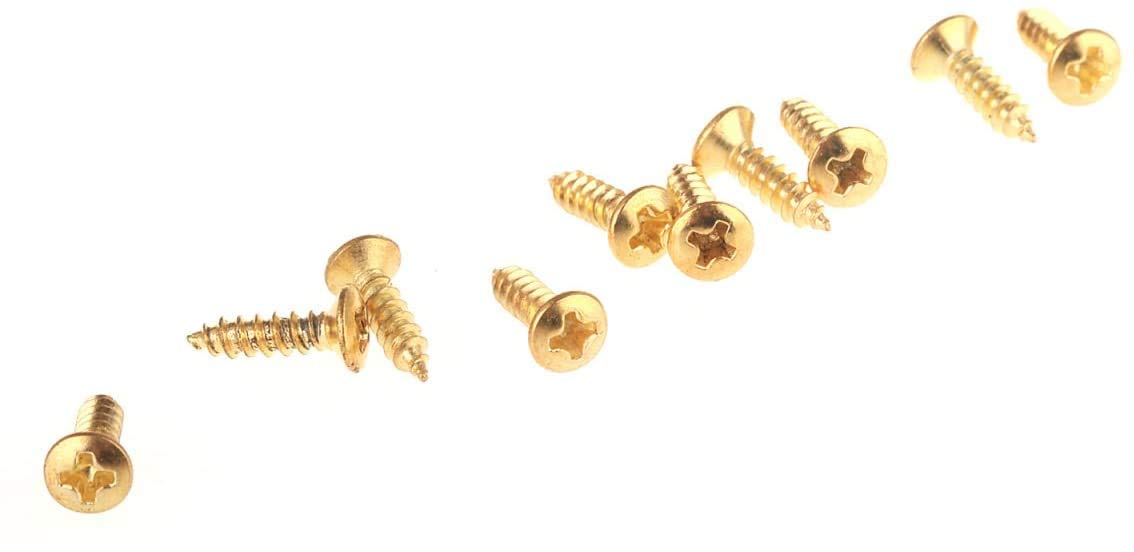 3mm Electric Guitar Bass Pickguard Backplates Tremolo Cover Plates Mounting Screws for Fender Strat Tele ST TL SG LP Guitar Replacement, Gold (Pack of 30)