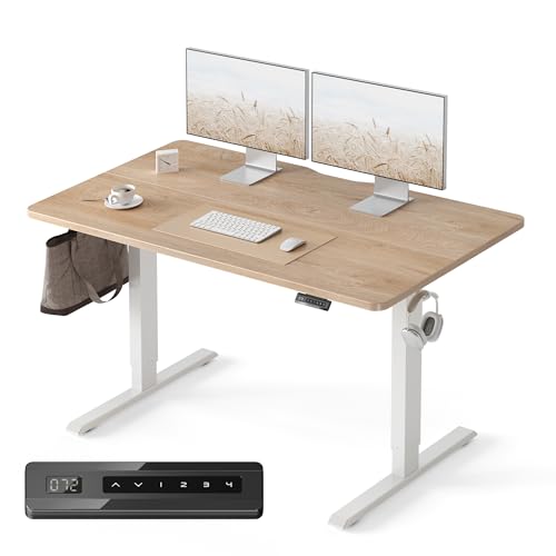 Image of FEZIBO Standing Desk, 55 x 28 Inches Electric Height Adjustable, Sit Stand Up, Computer Office Desk with Splice Board, Black Frame /Rustic Brown TOP