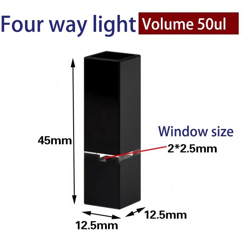 1pcs 10mm Path Length 50ul Quartz Cuvette Cell Center Height 15mm Black Walls with Lid Fluorescence Spectrophotometers(Four Way Light)