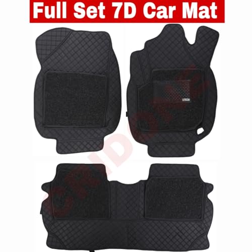 Image of Premium 7D Car Mat for Mahindra BE 6e (Model : 2024-2026) || Luxury Leather Dual-Stitch Full Set 7D Floor Mats || Color : Black with Black Grass (Design-1)