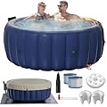 2-4 Person Inflatable Hot Tub - 73"x28" Round Portable Outdoor Spa with 146 Bubbling Jets & Smart Control,2 Contoured Headrest,Cup Holder and Cover, Blue