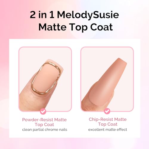 Image of MelodySusie Matte Gel Top Coat - 15ml Powder-Resist Formula, Long-Lasting UV Curable for Detail Chrome Powder Painting, DIY Nail Art, Salon-Grade Matte Finish