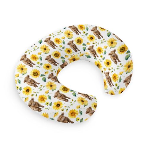 Image of HawSkgFub Highland Cow Sunflower Nursing Pillow Cover for Baby Girl, Western Farm Animal Yak Floral Breastfeeding Pillow Slipcover, long horn cowgirls Nursing Pillowcase for Newborn Infant, Cover Only