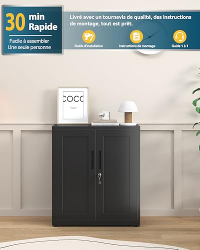 Armoire de rangement en métal noir structure renforcée au design minimaliste et industriel - 5