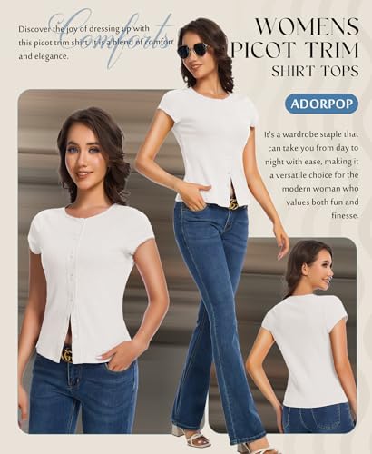 Top chic fluide col rond boutonne pour masquer les complexes avec style - 2