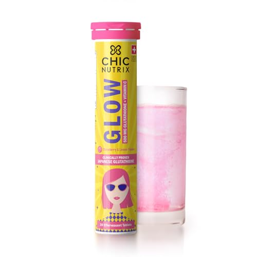 Chicnutrix Glow - Reduced Glutathione 500mg (OPITAC) & Vitamin C for antioxidant support and detoxification non-GMO & Vegan - 20 tablets (Strawberry Lemon flavour)