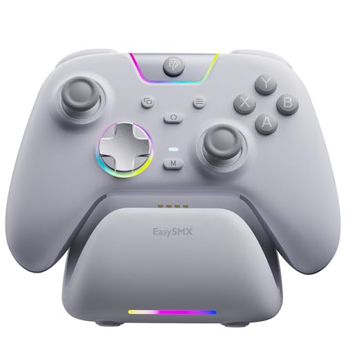 AKNES EasySMX X05Pro Mando para PC/Switch/Android/iOS, Botones de Juego Silenciosos, Joysticks de efecto Hall, Gatillos Hall de Doble Etapa, 2 Botones Programables, Frecuencia de Sondeo 1000Hz(Blanco)
