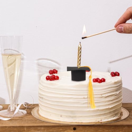 8 Mini Birretes de Graduación Toddmomy Amarillos de Papel y Poliéster para Postres 6
