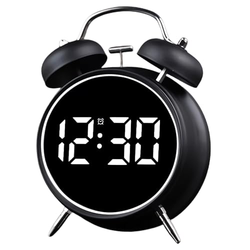 Maxspace Twin Bell Alarm Clock, LED Display Digital Clock with Night Light, USB Rechargeable/Battery Operated Loud Bell Metal Alarm Clock for Office Bedroom (Black)