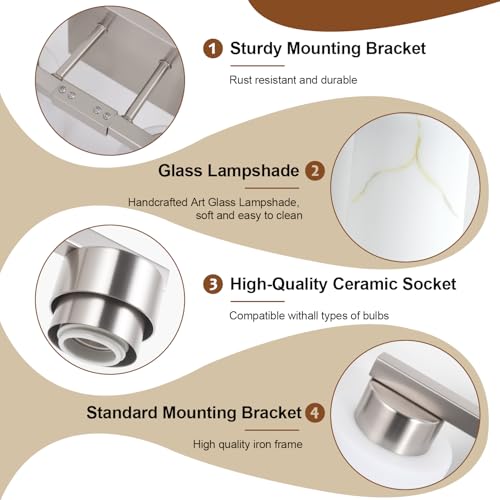 Image of 4-Light Bathroom Light Fixtures, Modern Vanity Lights, Brushed Nickel Metal Wall Lamp with White Marble Glass for Bathroom, Mirror, Living Room, Bedroom, Cabinet, Porch, Hallway, E26 Base