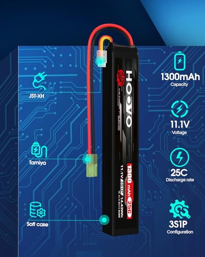 HOOVO Airsoft Battrie 1300mAh 3S 11.1V 25C Lipo Battery Rechargeable Battery for Airsoft with Mini Tamiya Connector (2pcs) - Image 3