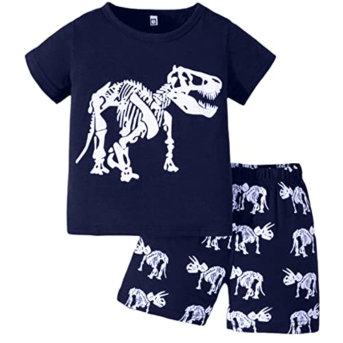 Soft Cotton 𝐏a𝐣amas Set for Toddler Boys Short Sleeve 𝐒lee𝐩wear & Shorts 2PCS Cool Dinosaur Print Comfort 𝐋oun𝐠ewear