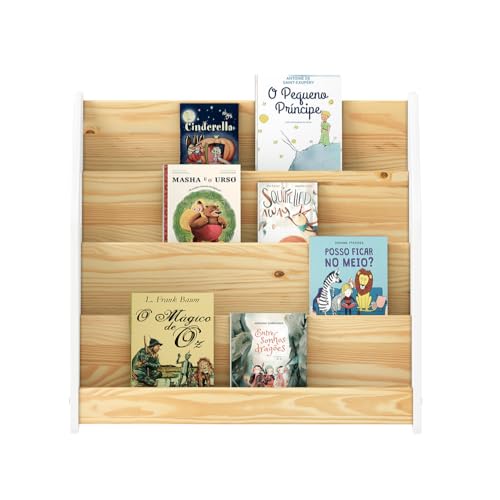 Porta Livros Branco Madeira de Chão 4 Nichos Livreiro Bruno (Branco/Natural)