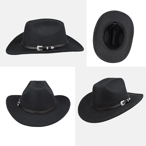 Bawnhaw Felt-Fedora Western-Cowboy-Hat For Women-Men With Gus-Buckle-Belt Bling-Rhinestone Rolled-Up Black Jazz Retro Panama Rodeo-Cowgirl-Hats M thumb #6