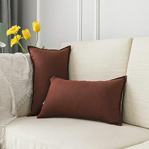 Jeanerlor Natural Cotton Linen Green Decorative 12"x20" Throw Pillow Case Cushion Cover with Twin Needles Stitch on Edge for Lumbar, (30 x 50cm), 2 Pcs, Reddish Brown by Jeanerlor - Used condition - US$11.49