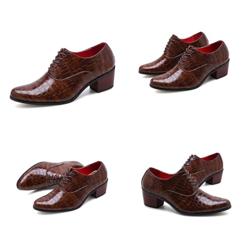 Men's Print Leather Chunky Heels Oxfords Shoes Casual Fashion Lace Up Pointed Toe Deby Shoes Business Formal Wedding Dress Shoes2