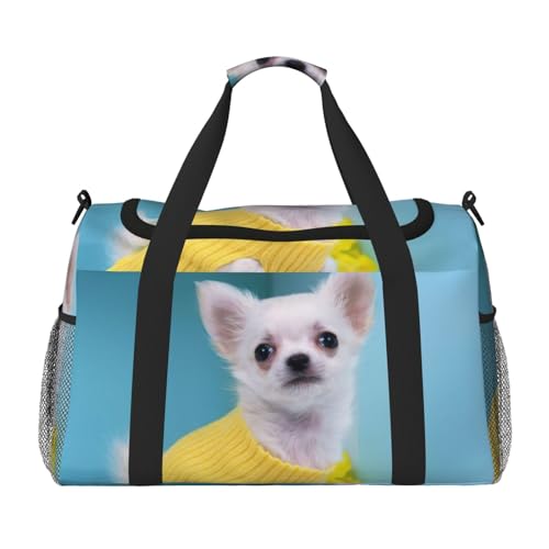 Sac de voyage Chihuahua imprimé noir grand volume avec compartiments pour accessoires
