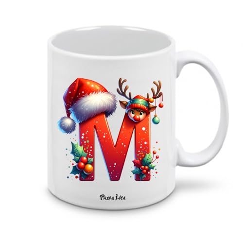 Regali Pazza idea Tazza personalizzata lettera iniziale del nome o numeri - design natalizio - regalo natale uomo donna - collezione dalla A alla Z (M)