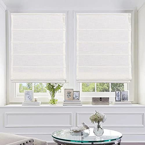 Cordless Roman Shades Window Shades, White Custom Blackout Light Filtering Window Roman Blinds, 10% Linen Fabric Roman Shades For Windows, French Doors, Doors, Kitchen Windows #TOP2