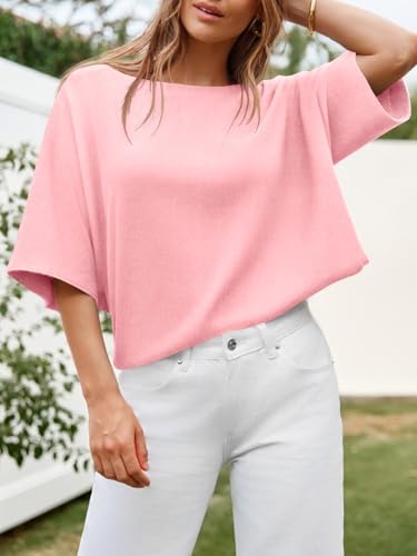Image of Cicy Bell Womens Half Sleeve Sweaters Oversized Boat Neck Knitted Pullover Sweater Trendy Casual Loose Fit Fall Tops
