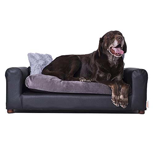Moots Premium Leatherette Pets Sofa, Regular, Black/Charcoal, Large #TOP1