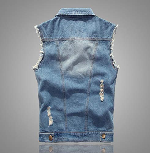 Jade Hare Men's Casual Button Up Loose Denim Vest Sleeveless Ripped Jean Waistcoat Jacket Motorcycle (As1, Alpha, X_L, Regular, Regular, Light Blue) #TOP1