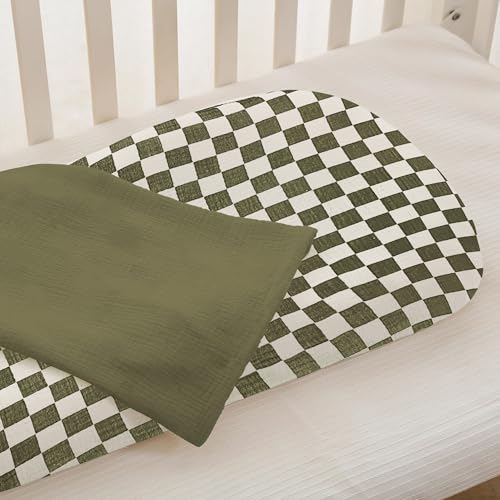 Image of guruixu Muslin Baby Lounger Cover 2 Pack, 100% Cotton Infant Lounger Cover, Soft & Breathable Replacement Slipcover, Compatible with Snuggle Me Newborn Lounger (Olive,Olive Check)