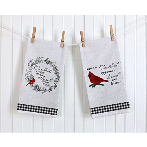 Seliem Cardinal Appear When Angel Near Kitchen Dish Towel, Black White Buffalo Plaid Check Bath Fingertip Towel Tea Bar Hand Drying Cloth, Winter Farmhouse Red Bird Wreath Decor Home Decorations 18X28 #TOP5