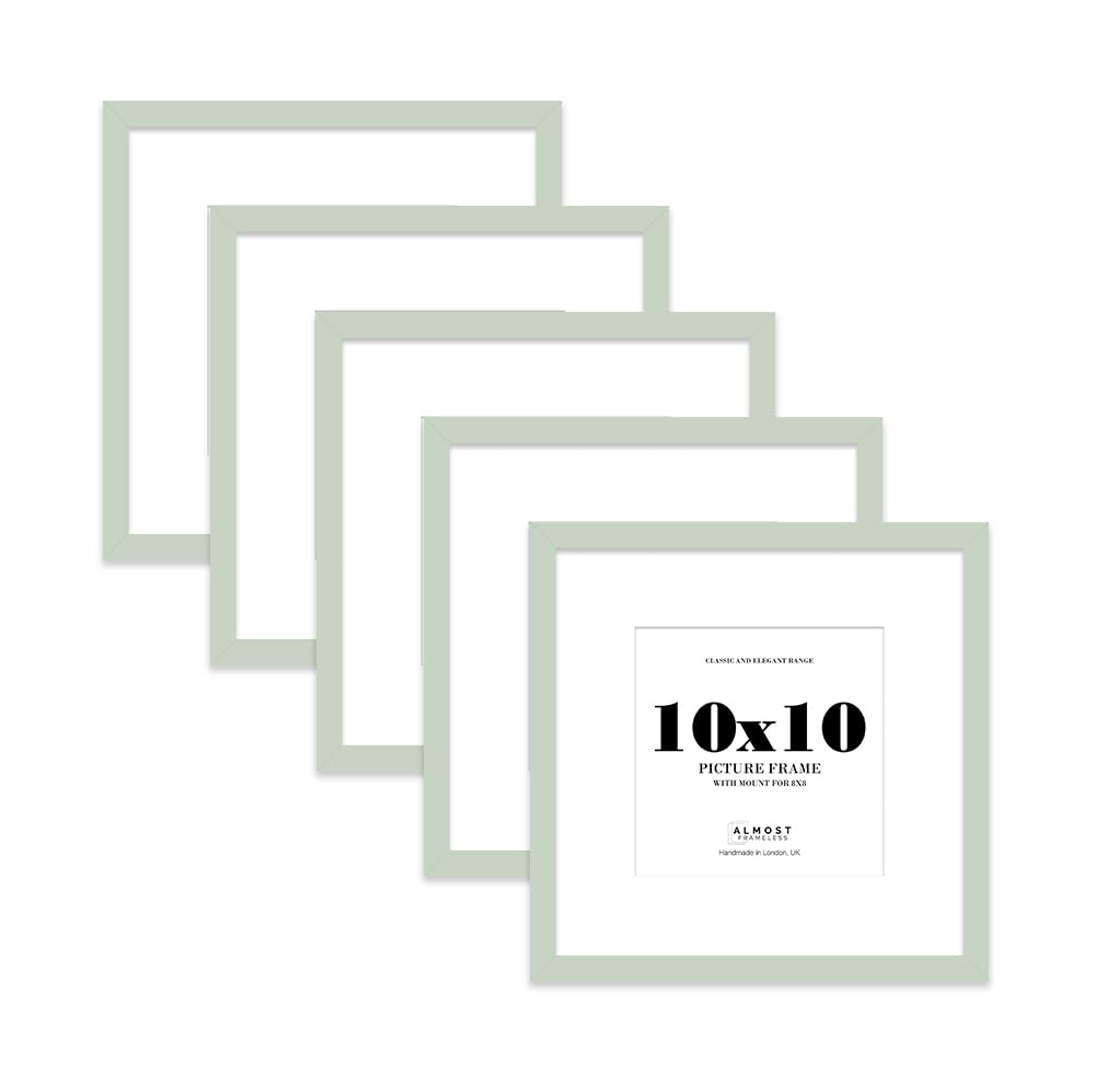 10x10 Mint Green Picture Frame with Mount for 8x8 Photos, Prints - Modern Square Wall Frame, Set of 5
