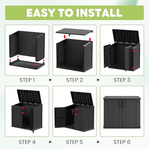 Image of LHBcraft Waterproof Outdoor Storage Box 36 Cu Ft,Portable Horizontal Resin Storage Shed with Lockable Doors,Outdoor Storage Cabinet for Patios
