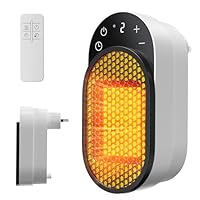 DUOMIY Wall Outlet Space Heater, 450W Plug in Electric Heater with Adjustable Thermostat & 12h Timer & Led Display, 3s Fast Heating, Portable Heater for Office Drom Room (White)