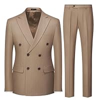 UNINUKOO Herren-Smokinganzug, 2-teilig, Nadelstreifen, zweireihig, schmale Passform, formelles Kleid, Blazer, Jacke, Hose, Khaki, XX-Large – Ansicht 3