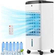 Uthfy Portable Air Conditioners, 3 In 1 Swamp Cooler with 6 Ice Packs, Evaporative Air Cooler with 120Oscillation, 12H Timer, 3 Speeds, 4 Modes, Remote, Cooling Fan for Bedroom, Living Room, Office
