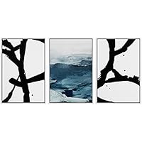 SIGNWIN Framed Canvas Print Wall Art Abstract Paint Strokes with Blue Mountain Landscape Abstract Nature Mixed Media Modern Art Rustic Scenic Cool for Living Room, Bedroom, Office - 16