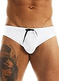 MIZOK Men's Sexy Low Rise Swimwear Bikini Swimming Briefs Drawstring Quick Dry Beach Swimsuits White L